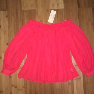 Artelier Nicole Miller Pink Silk Off-Shoulder Top